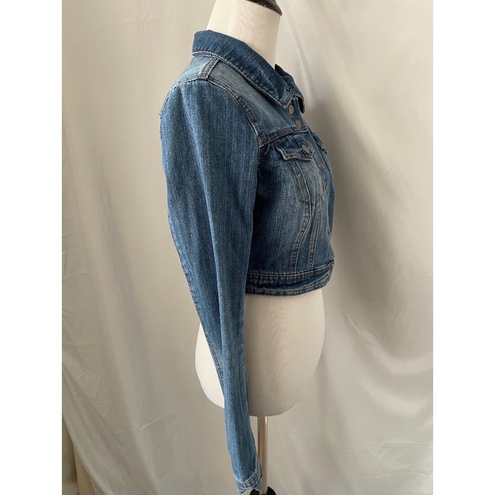 Ci Sono Medium Wash Snap Front Crop Denim Jacket - Picture 4 of 10